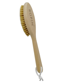 Щётка берёзовая с натуральной щетиной (КАБАН) для сухого массажа с ручкой. Средняя жёсткость, ROPIN 