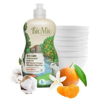 Средство для мытья посуды, овощей и фруктов с эфирным маслом мандарина BioMio, 450ml